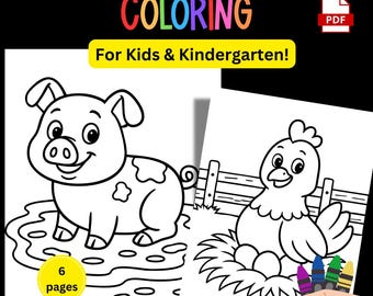 Farm Animal Coloring Pages for Kids | 6 Cute Printable Sheets | Preschool & Kindergarten Activities | A4 + US Letter PDF Download