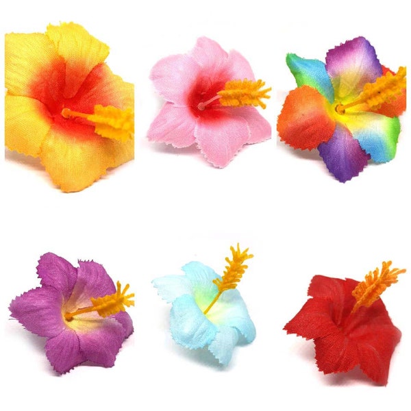 20 petites têtes de fleurs artificielles hawaïennes d'hibiscus de 1,75 pouces pour accessoires de cheveux bricolage, mariage, décoration intérieure, fête de table