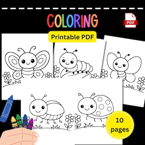 Cute Insects & Bugs Coloring Pages for Kids | Preschool and Kindergarten Activities | 10 Printable PDF Sheets | A4 + US Letter
