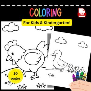 Desenhos de Animais da Fazenda para Colorir para Crianças | Atividades para Pré-Escola e Jardim de Infância | 10 Folhas de Exercícios em PDF para Imprimir | Tamanhos A4 + Carta EUA