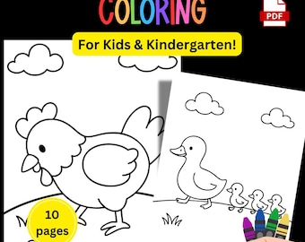 Cute Farm Animals Coloring Pages for Kids | Preschool & Kindergarten Activities | 10 Printable PDF Worksheets | A4 + US Letter Sizes