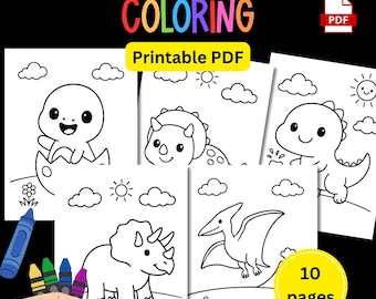 Dinosaur Coloring Pages for Kids – 10 Cute Baby Dinosaur Printable Sheets | Preschool & Kindergarten Activity | Instant Download PDF