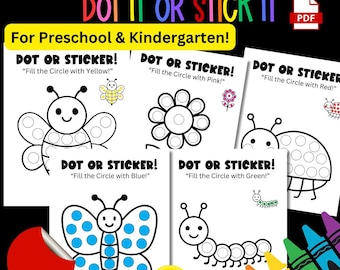 Activiteitenwerkblad insecten stippen en sticker stippen voor kinderen | 12 afdrukbare pdf | Lentethema | Kleuterschool en kleuterschool