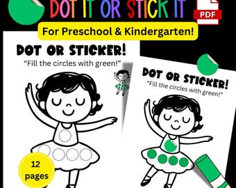 Ballerina Girl Dot Marker and Dot Sticker Activity Worksheet for Kids | 12 Printable PDF | Preschool & Kindergarten | Fine Motor Skills