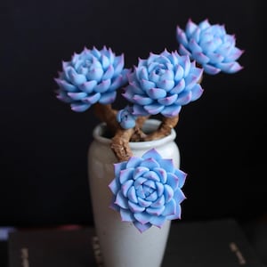 Handmade Clay Succulent: Blue Rose Faux Plant Desk Decor