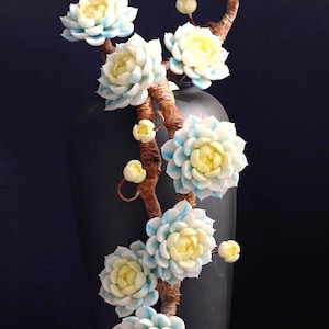 Handcrafted Clay Succulent: Blue Paris Variegated Fake Plant Desk Decor