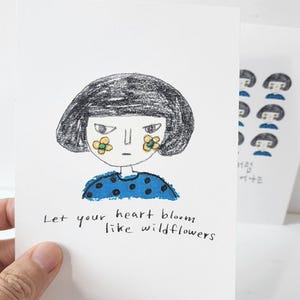 Cartão para impressão – “Deixe seu coração florescer como flores silvestres” em coreano e inglês | Cartão postal + A5 dobrável (somente arquivo PNG)