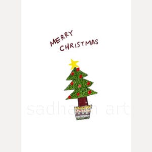 Printable Christmas Tree Card – Hand-Drawn Style | Postcard + Foldable A5 (JPEG FILE only)