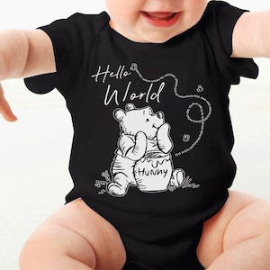 Winnie the Pooh Hello World Baby Bodysuit, Pooh Bear Baby Youth Toddler T-shirt, Kid Clothing Gift, Newborn Baby Outfit
