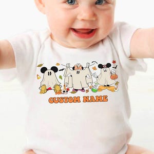 Personalized Mickey and Friends Ghost Halloween Baby Bodysuit, Halloween Baby Outfits, Mickey Halloween Kids Shirt, Newborn Baby Shirt