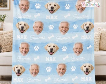 Custom Pet Photo Blanket, Personalized Face Dog Portrait Blanket, Pet Memorial Gift, Cat Picture Blanket, Christmas Gift