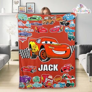 Personalized Disneyland Cars Character Blanket, Lightning McQueen Blanket, Birthday Boy Girl Gift Blanket, Cars Movie Characters image 2