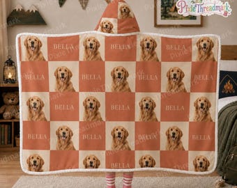 Manta personalizada con foto de perro, manta con capucha personalizada de Golden Retriever, regalo conmemorativo para mascotas, manta con nombre personalizado