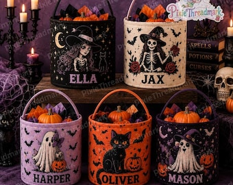 Panier à bonbons gothique personnalisé pour Halloween, sac à bonbons personnalisé pour la chasse aux bonbons, seau à bonbons fantôme de sorcière, seau à bonbons d'Halloween