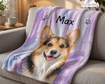 Custom Pet Photo Blanket With Name, Personalized Dog And Cat Gift For Dog Moms, Pet Memorial Gifts, Christmas Gift