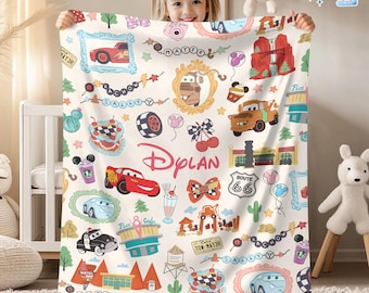Personalized Coquette Bows Cars Blanket, Lightning McQueen Blanket, Cars Blanket, Baby Boy Blanket