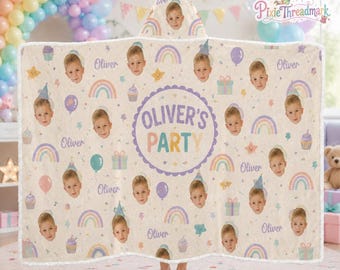 Manta con capucha personalizada para cumpleaños infantiles con foto, manta con capucha personalizada para usar con la cara, regalo para fiestas temáticas de arcoíris, manta de cumpleaños con nombre personalizado.