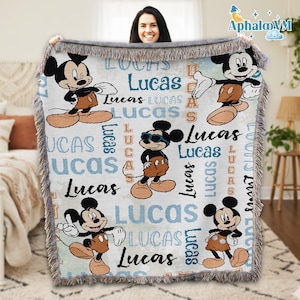 Personalized Watercolor Mickey Mouse Blanket, Disneyland Mickey Blanket, Mickey Mouse Birthday Gifts, Christmas Gift, Mickey Woven Blanket 画像 1