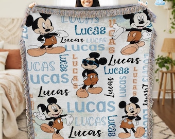 Personalized Watercolor Mickey Mouse Blanket, Disneyland Mickey Blanket, Mickey Mouse Birthday Gifts, Christmas Gift, Mickey Woven Blanket