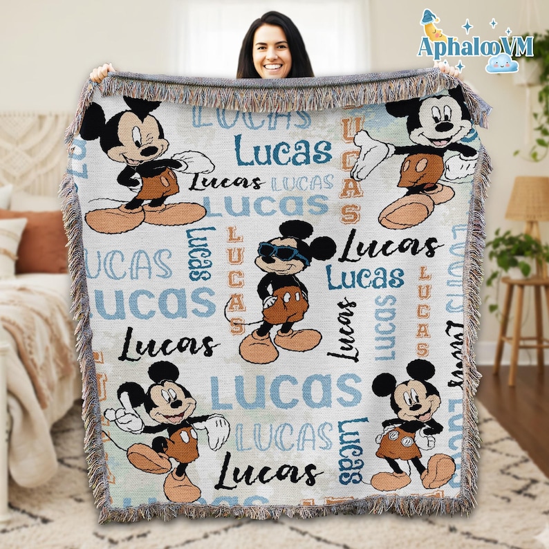 Personalized Watercolor Mickey Mouse Blanket, Disneyland Mickey Blanket, Mickey Mouse Birthday Gifts, Christmas Gift, Mickey Woven Blanket 画像 1