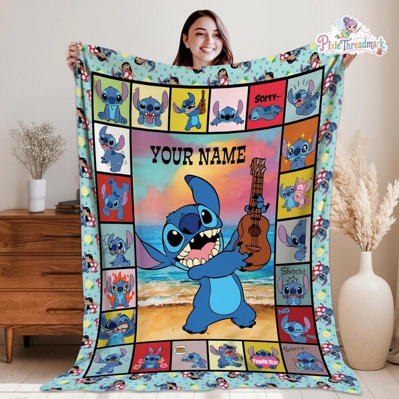 Lilo And Stitch Blanket, Personalized Stitch Blanket, Ohana Means Family Blanket, Christmas Gifts, Birthday Gifts For Kids 画像 1