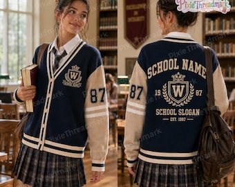 Custom School Name Cardigan, Personalized Name & Number Sweater, High School Spirit Wear, Senior Graduation Gift, School Game Day Outfit