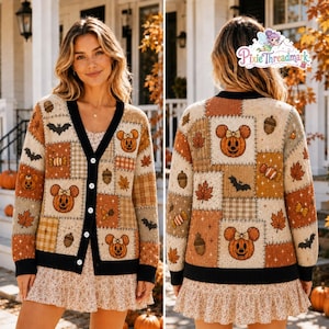 Mouse Head Halloween Cardigan 2026, Pumpkin Patchwork Sweater, Trick Or Treat Gift, Fall Autumn 2026, Gift for Her