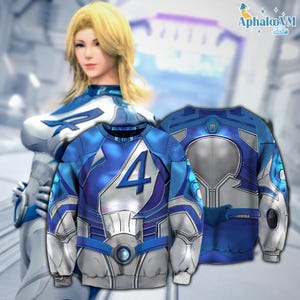 Invisible Woman Video Game All Over Print Hoodie, Fantastic Four Invisible Woman Costume Sweatshirt, Fantastic 4 Character Cosplay Outfit