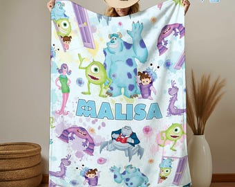 Personalized Monsters Inc Fleece Blanket, Monsters University Blanket, Monsters Inc Characters Blanket, Blanket for Kids, Home Decor