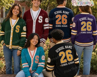 Personalized School Spirit Cardigan, Custom Mascot Sweater, School Game Day Outfit, Class of 2027 Graduation Gift, Varsity Spirit Cardigan