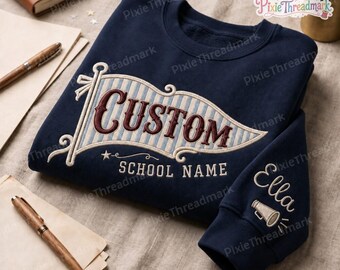 Custom Varsity Applique Sweatshirt, Personalized School Name Crewneck, Embroidered Patchwork College Spirit Sweatshirt