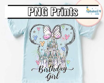 Descarga PNG de cumpleaños de Magic Kingdom Disneyland, camiseta de Minnie Mouse, camiseta de cumpleañera, descarga digital de cumpleaños de Disneyland