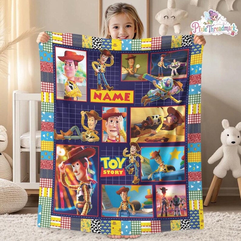 Custom Name Toy Story Blanket, Disneyland Toy Story Blanket, Woody Buzz Jessi Blanket, Toy Story Birthday Gift, Blanket for Kid Baby image 1