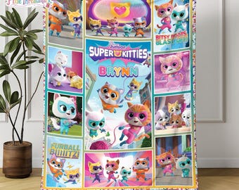 Personalized SuperKitties Blanket | SuperKitties Fleece Blanket | Ginny Sparks Buddy And Bitsy Blanket | SuperKitties Gift
