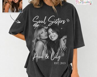 Personalized Soul Sisters Photo Shirt, Personalized Best Friend Tee, Custom Name And Photo Tee, Vintage Friendship T-Shirt, Sisterhood Gift