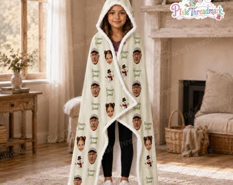 Manta con capucha personalizada con foto del abuelo, manta ponible con la cara de los nietos personalizada, regalo significativo para el abuelo.