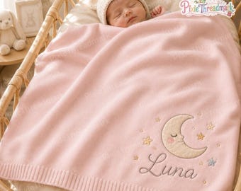 Manta personalizada con nombre de luna y estrellas para bebé, manta celestial personalizada, regalo para baby shower para recién nacido, decoración de ensueño para la habitación del bebé.