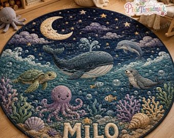 Tapis d'éveil matelassé personnalisé Animaux marins, Tapis matelassé Vie marine, Tapis de sol enfant Sur le thème de la mer, Tapis d'éveil Baleine, Cadeau pour bébé