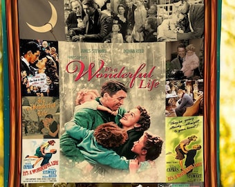 Manta navideña de la película "Qué bello es vivir", manta polar "Qué bello es vivir", manta familiar navideña de George Bailey con películas antiguas.