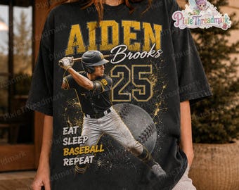 T-shirt personnalisé avec photo de joueur de baseball, nom et numéro personnalisés, cadeau pour la promotion 2027, t-shirt pour les jours de match