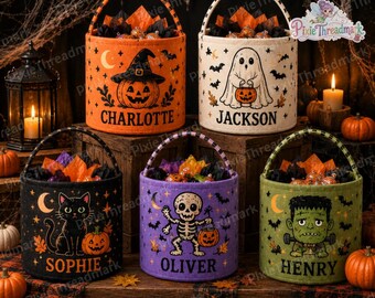 Personalized Halloween Bucket, Ghost Pumpkin Candy Bucket, Kids Halloween Treat Bag, Custom Trick or Treat Candy Basket