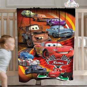 Personalized Cars Movie Blanket, Cars Land Blanket, Lightning Mcqueen Blanket, Doc Hudson Tow Mater Blanket, Cars Birthday Gifts Blanket image 2