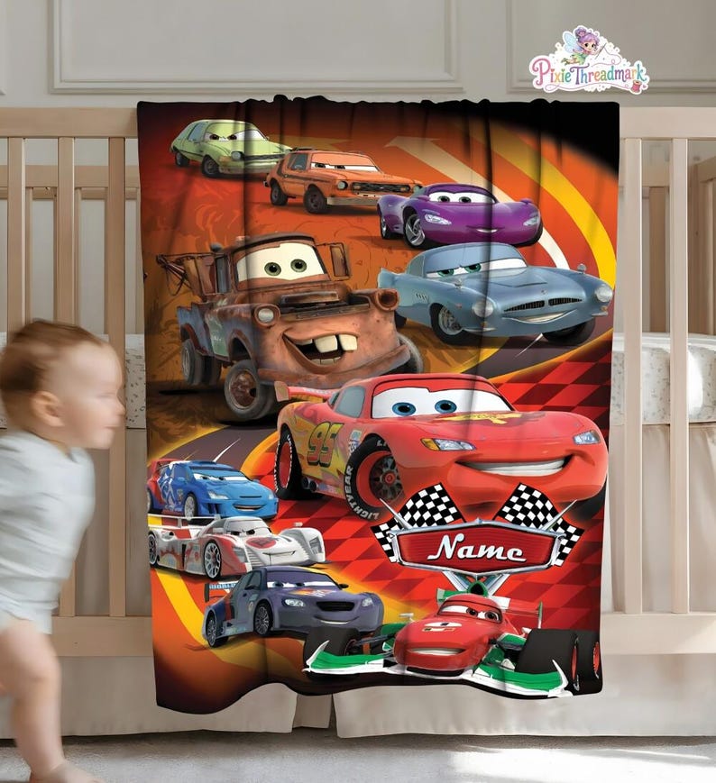 Personalized Cars Movie Blanket, Cars Land Blanket, Lightning Mcqueen Blanket, Doc Hudson Tow Mater Blanket, Cars Birthday Gifts Blanket image 2