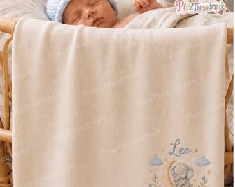 Personalized Baby Blanket Cute Elephant Embroidery, Elephant Animal Nursery Crib Swaddle Blanket Newborn Shower Gift