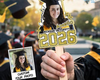 Custom Photo Graduation Face Fan Class of 2026, Personalized Grad Party Fan with Name & Year, Graduation Fans with Photos, Photo Prop Gift