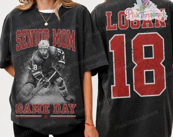 T-shirt personnalisé pour maman de joueur de hockey senior, avec nom et numéro personnalisés, cadeau idéal pour les jours de match, promotion 2027