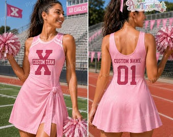 Cheerleaderjurk op maat met naam en nummer, gepersonaliseerde cheerleaderoutfit voor dames, cheerleaderkostuum voor schoolteam als cadeau