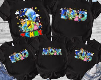 Personalized Super Mario Family Matching Shirt, Super Mario Custom Name and Age Birthday Shirt, Super Mario Birthday Girls Shirt