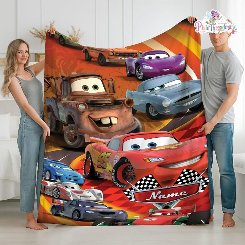 Personalized Cars Movie Blanket, Cars Land Blanket, Lightning Mcqueen Blanket, Doc Hudson Tow Mater Blanket, Cars Birthday Gifts Blanket image 1