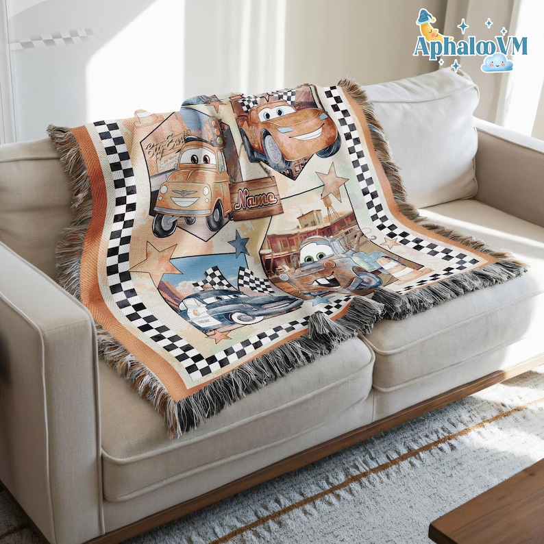 Personalized Cars Lightning McQueen Woven Blanket, Disneyland Blanket, Cars Movie Blanket, Birthday Gifts for Kids image 2